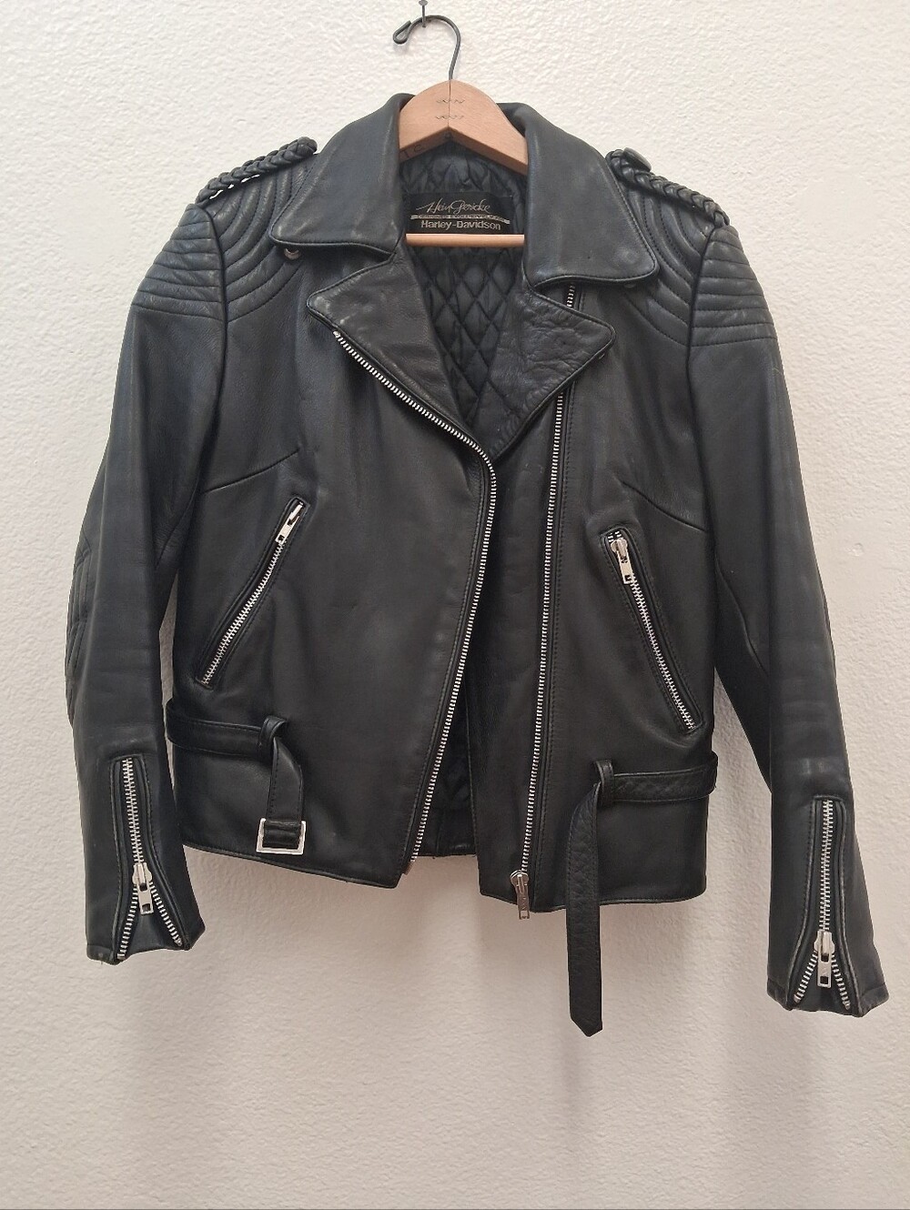 Vintage Hein Gericke Harley Davidson Jacket Womens 36 Black Leather 80s
